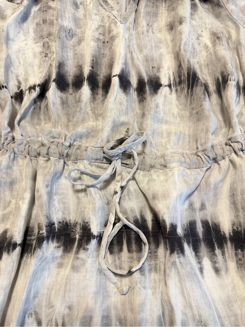 Cloth & Stone Anthropologie Midi Dress Grey Tie Dye Tencel XL Drawstring Ruffle - Picture 10 of 12